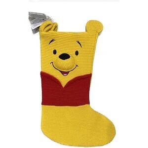 New Disney Parks Winnie The Pooh Yellow Knit Crochet Christmas Holiday Stocking